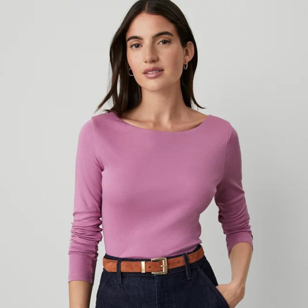 NWT Ann Taylor Boatneck Scoop Back Top, Size Petite Small, Pink, *Minor flaws*